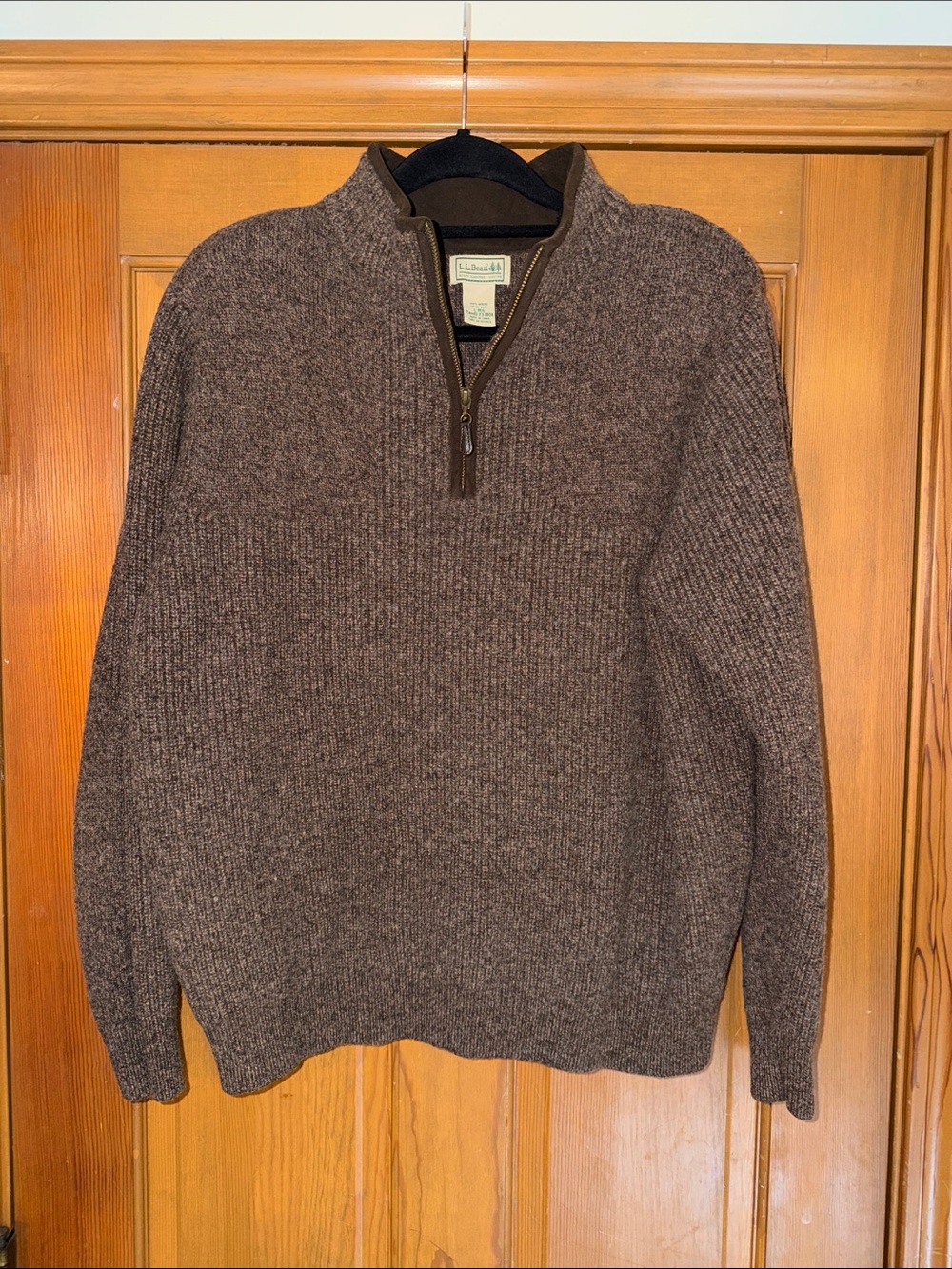 L.L. Bean Brown Men's Zip-Neck Marino Wool Sweater